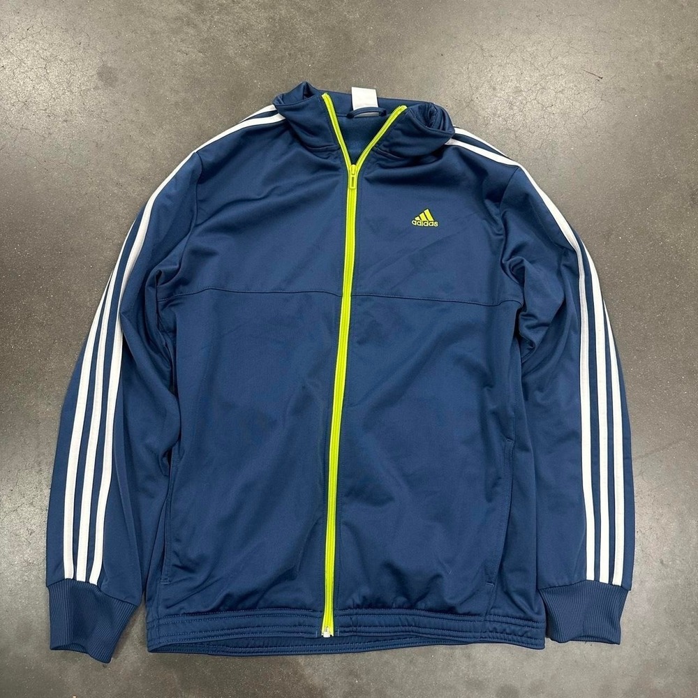Adidas navy blue white stripe zip up track jacket Size Md